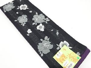 未使用品　縞に薔薇模様織り出し半幅帯